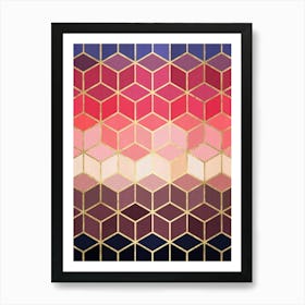 Cubes and golden lines Art Print