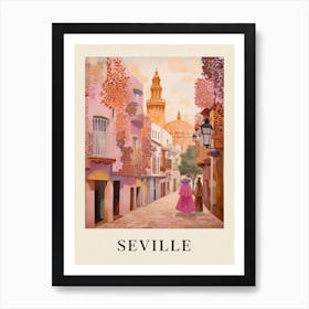 Seville Spain 4 Vintage Pink Travel Illustration Poster Art Print