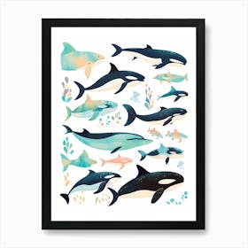 Cute Pastel Orca Whale And Sealife 2 Art Print