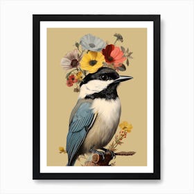 Bird With A Flower Crown Carolina Chickadee 2 Art Print