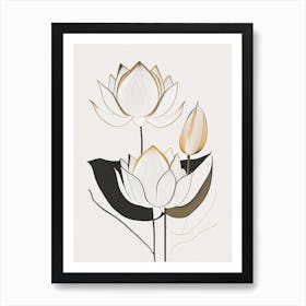 Lotus Flowers In Garden Retro Minimal 3 Art Print