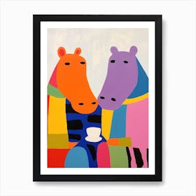 Colourful Kids Animal Art Hippopotamus 1 Art Print