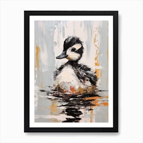 Textured Black White & Orange Brushstroke Painting Of A Duckling Art Print