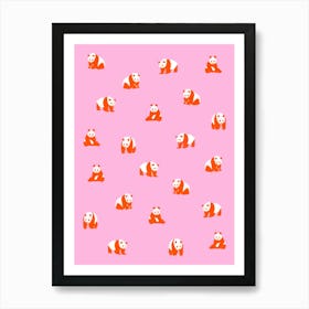 Panda Bears Pattern Pink and Orange Art Print