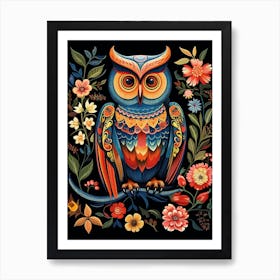 Folk Bird Illustration Great Horned Owl 3 Art Print