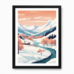 Vintage Winter Travel Illustration Lake District United Kingdom 6 Art Print