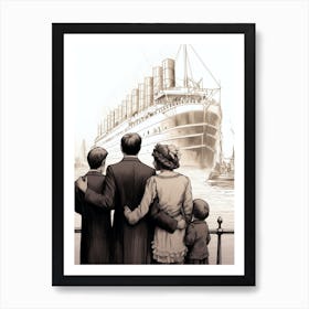 Titanic Family Boarding Ship Illustration 2 Art Print