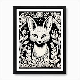 Fox In The Forest Linocut Illustration 19  Art Print