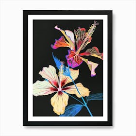 Neon Flowers On Black Hibiscus 1 Art Print