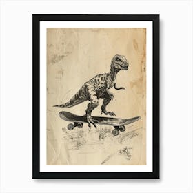 Vintage Iguanodon Dinosaur On A Skateboard 2 Art Print