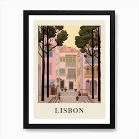 Lisbon Portugal 3 Vintage Pink Travel Illustration Poster Art Print