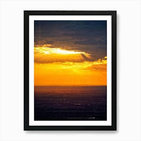 An Idyllic Sunset Unfolds In Heaven Where Beautiful Sun Rays Pierce Through The Clouds Creating A P Art Print