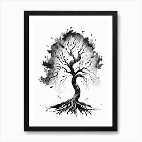 Tree Of Knowledge 1 Symbol Black And White Painting Art Print