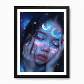 Asian Girl With Moon And Stars Art Print