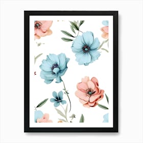 Watercolor Flowers Seamless Pattern 2 Art Print