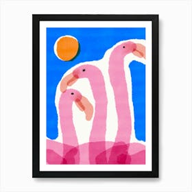 Three Flamingos Art Print