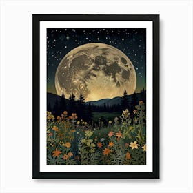 Full Moon In The Meadow Style William Morris 1 Art Print Art Print