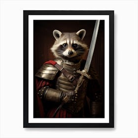 Vintage Portrait Of A Barbados Raccoon Dressed As A Knight 1 Art Print