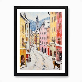 Cat In The Streets Of Innsbruck   Austria With Snow 2 Art Print