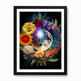 Full Moon With Flowers Art Print