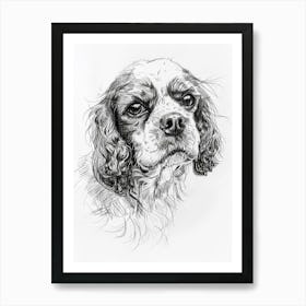 Cavalier King Charles Dog Line Sketch Dog Line Drawing Sketch 2 Art Print