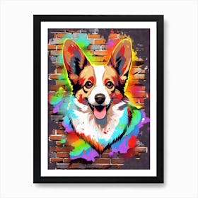 Aesthetic Pembroke Welsh Corgi Dog Puppy Brick Wall Graffiti Artwork Art Print