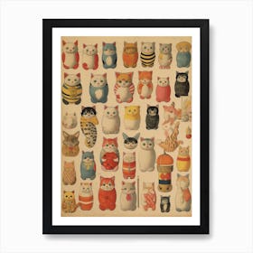 Collection Of Vintage Japanese Cats Kitsch Art Print