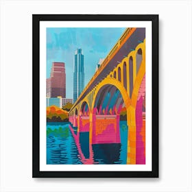 Congress Avenue Bridge Austin Texas Colourful Blockprint 3 Art Print