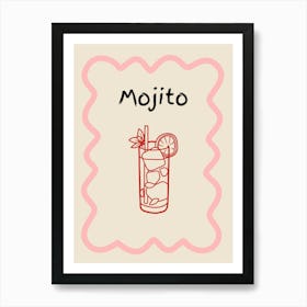 Mojito Doodle Poster Pink & Red Art Print