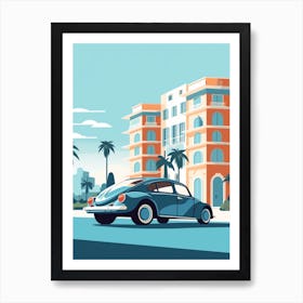 A Volkswagen Beetle In French Riviera Car Illustration 3 Art Print