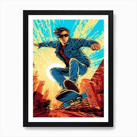 Skateboarding In Philadelphia, United States Comic Style 4 Art Print