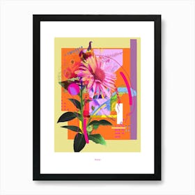 Aster 6 Neon Flower Collage Poster Art Print