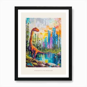 Colourful Dinosaur In A Woodland Painting Poster Art Print