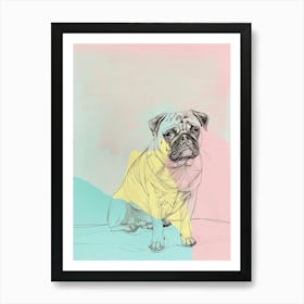 Pug Dog Pastel Line Illustration  1 Art Print