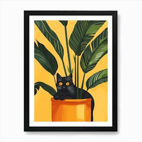 Cute Black Cat in a Plant Pot 11 Art Print