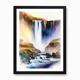 Hrafnabjargarfoss, Iceland Water Colour  (3) Art Print