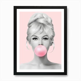 Girl Blowing A Bubble Gum Art Print