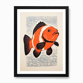 Clownfish, Woodblock Animal Drawing 1 Art Print