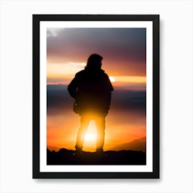 Silhouette Of A Man At Sunset 1 Art Print