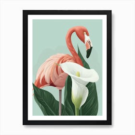 Andean Flamingo And Calla Lily Minimalist Illustration 4 Art Print