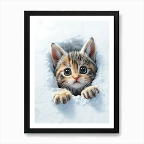 Kitten Peeking From Snow 1 Art Print