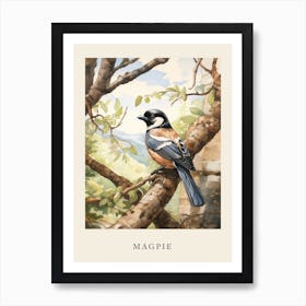 Beatrix Potter Inspired  Animal Watercolour Magpie 1 Art Print