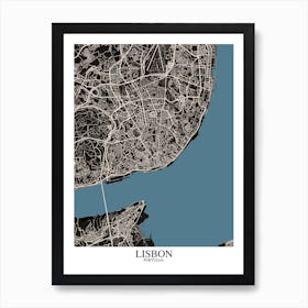 Lisbon Black Blue Art Print