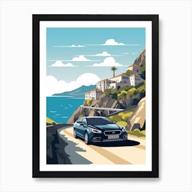 A Subaru Outback In Amalfi Coast, Italy, Car Illustration 1 Art Print