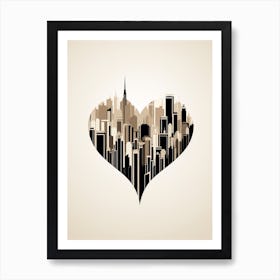 Simple Skyline Heart Cream & Black 2 Art Print