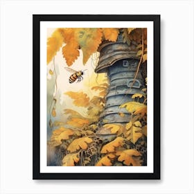 Nectar Bee Beehive Watercolour Illustration 4 Art Print