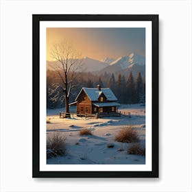 Cabin In The Snow Art Print