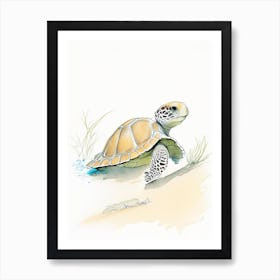 Hatching Sea Turtle, Sea Turtle Pencil Illustration 2 Art Print