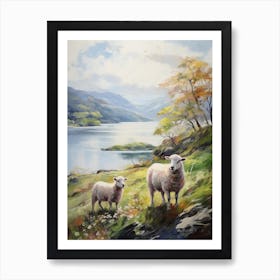 Impressionism Style Sheep By The Lake In The Highlands 4 Art Print
