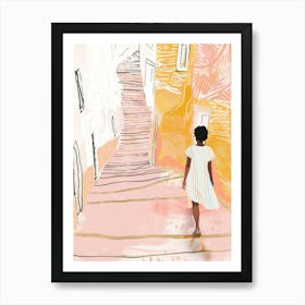 Girl Walking Down Stairs Art Print